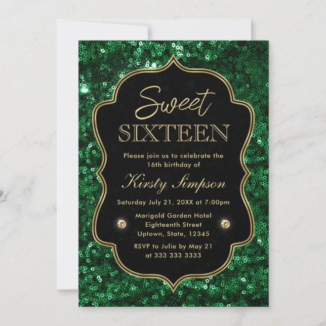Invitation Elégant Vert Faux Parties scintillant & Gold Winte (Devant)