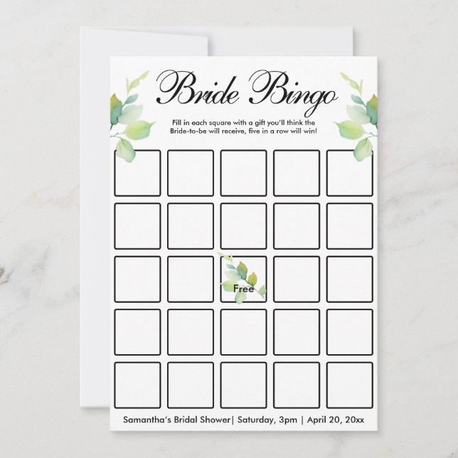 Invitation Elégant vert fleurs sauvages d'aquarelle (Devant)