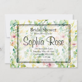 Invitation Elégant vert fleurs sauvages d'aquarelle