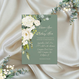 Invitation Elégant vert Floral Aquarelle Mariage Script