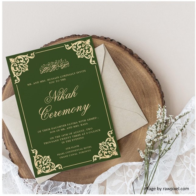 Invitation Élégant Vert Nikah Mariage musulman islamique (Créateur téléchargé)