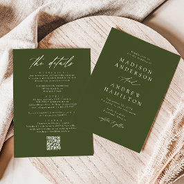 Invitation Élégant vert olive tout en un Mariage de code QR