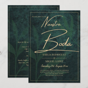 Invitation Elegant Vert Or Espagnol BODA QR Code RSVP