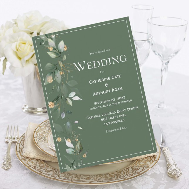 Invitation Élégant Vert Rustique Eucalyptus Mariage or (Créateur téléchargé)