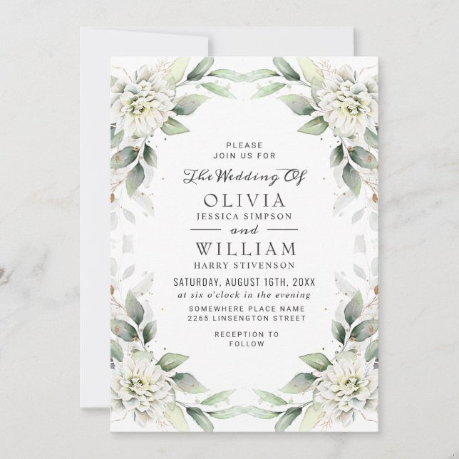 Invitation Elégant Vert Vert Vert Or Vert Vert Mariage Floral (Devant)