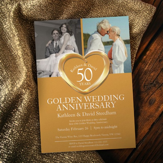 Invitation Elegant Vertical Golden 50th Wedding Anniversary (Créateur téléchargé)