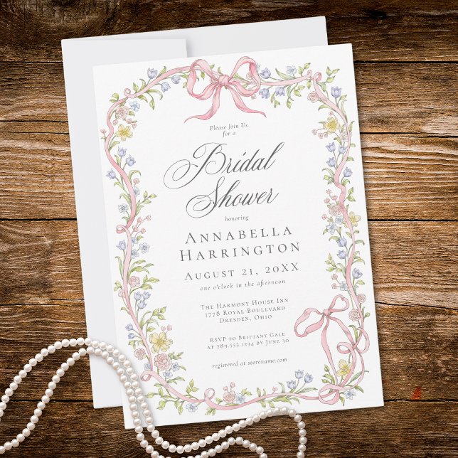 Invitation Elegant Victorian Pastel Floral Bow Bridal Shower (Elegant Victorian Pastel Floral Bow Bridal Shower Invitation)