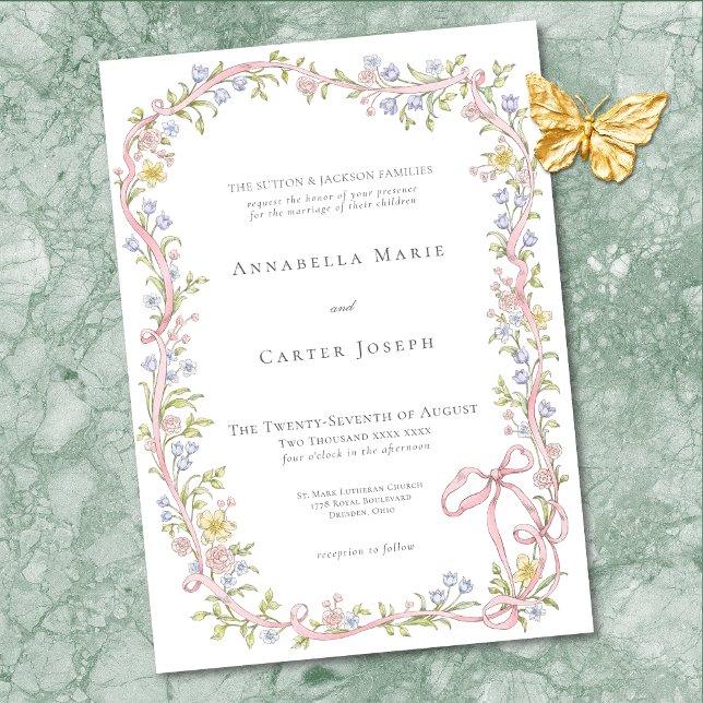 Invitation Elegant Victorian Pastel Floral Bow Wedding (Elegant Victorian Pastel Floral Bow Wedding Invitation)