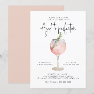 Invitation Élégant vin rose vieilli à la perfection 40e anniv