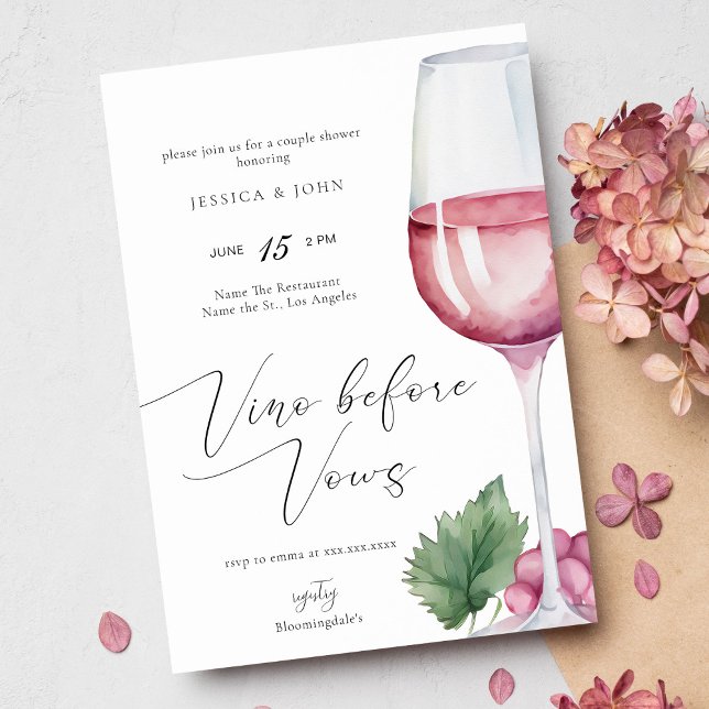 Invitation Elégant Vino aquarelle avant Vows Couple Douche (Créateur téléchargé)
