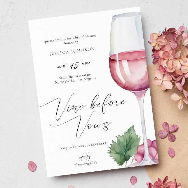 Invitation Élégant Vino aquarelle avant Vows Fête des mariées (Créateur téléchargé)