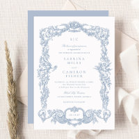 Elégant Vintage Baroque Floral Blue Frame Mariage