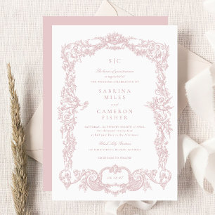 Invitation Elégant Vintage Baroque Floral Blush Mariage