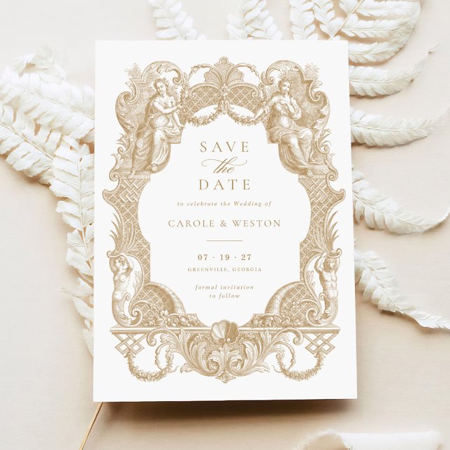 Invitation Elégant Vintage Baroque Floral Mariage Date de sau (Créateur téléchargé)