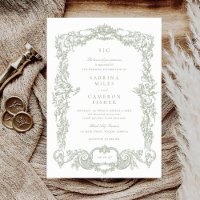 Elégant Vintage Baroque Floral Sage Frame Mariage