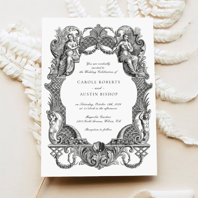 Invitation Elégant Vintage Baroque Floral Toile Mariage (Créateur téléchargé)