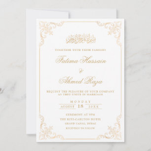 Invitation Élégant Vintage Baroque Gold Script Mariage musulm