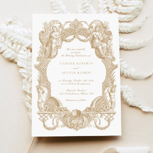 Invitation Elégant Vintage Baroque Gold Toile Mariage