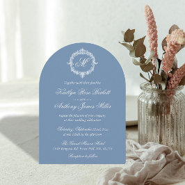 Invitation Elegant Vintage Blue Toile Monogram Wedding