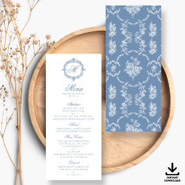 Invitation Elegant Vintage Blue Toile Monogram Wedding Menus