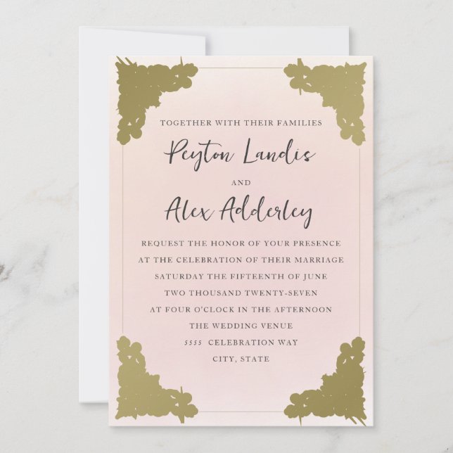 Invitation Elégant Vintage Blush Pink Gold (Devant)
