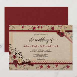 Invitation Élégant Vintage Bourgogne Floral Classy Mariage