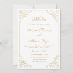 Invitation Élégant Vintage cadre Gold Script Mariage musulman