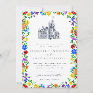 Invitation Elegant Vintage Castle Rainbow Floral Wedding