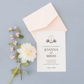 Invitation Élégant Vintage Crest Botanical Monogram Mariage