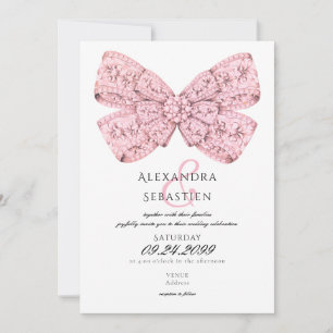 Invitation Élégant Vintage Diamants Pink Bow Script Mariage