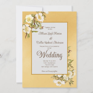 Invitation Elégant Vintage d'ivoire d'or Floral Mariage de lu