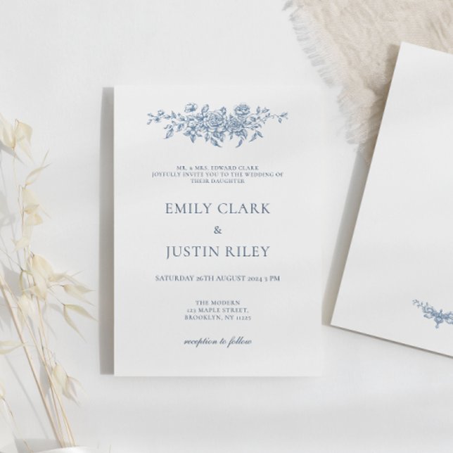 Invitation Élégant Vintage Floral Blue Mariage (Créateur téléchargé)