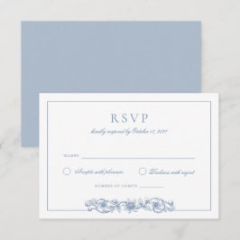 Invitation Elégant Vintage Floral Dusty Blue Wedding RSVP