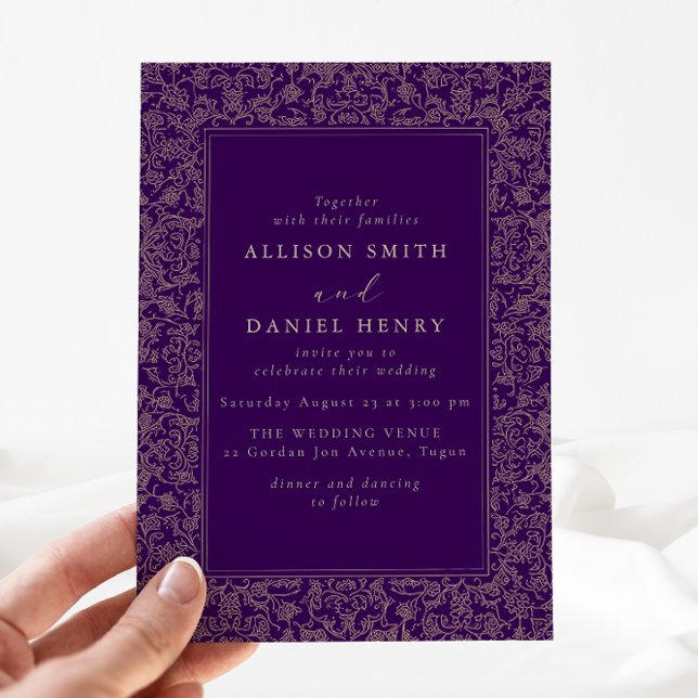 Invitation Elegant Vintage Frame Purple Wedding (Créateur téléchargé)