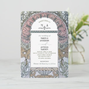 Invitation Elégant Vintage Nouveau Aquarelle Fleurs de Mariag
