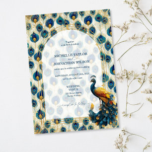 Invitation Élégant Vintage Plume de Paon Forêt Enchantée