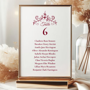 Invitation Élégant Vintage Romance Burgundy Seating Chart