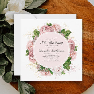 Invitation Elégant Vintage Rose Pâle Floral 18ème Anniversair