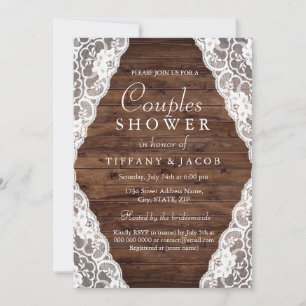 Invitation Elégant Vintage Rustique dentelle Couples Douche