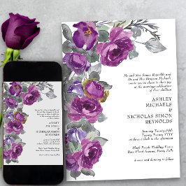 Invitation Elégant violet aquarelle Fleurs Mariage officiel