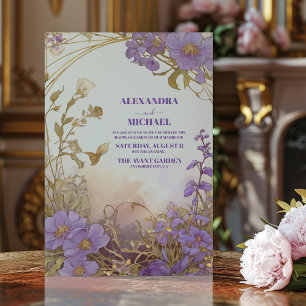 Invitation Elégant violet aquarelle Fleurs verdure Mariage