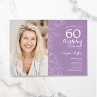 Elégant violet blanc floral photo 60e anniversaire