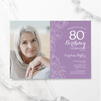 Elégant violet blanc floral photo 80e anniversaire