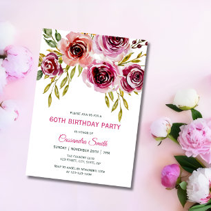 Invitation Elégant violet Brown Rose Floral Anniversaire