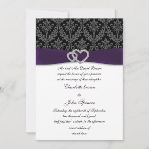 Invitation Élégant violet Damask Diamante Mariage