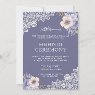 Invitation Elégant violet dentelle florale islamique musulman