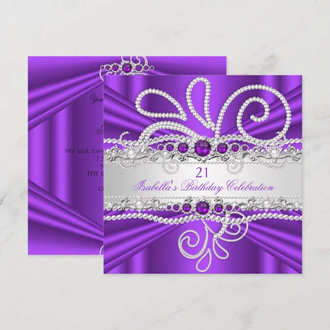 Invitation Elégant violet diamants d'argent Pearl Anniversair (Devant / Derrière)