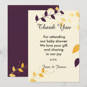 Invitation Elégant violet Feuilles d'or merci