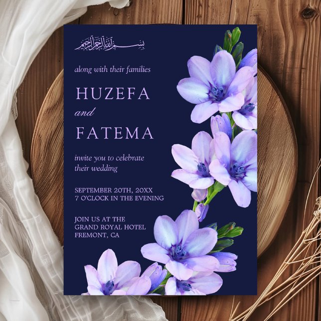 Invitation Élégant violet Floral musulman musulman Mariage (Créateur téléchargé)
