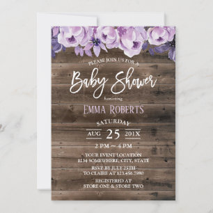 Invitation Élégant violet Floral Rustic Grange Baby shower